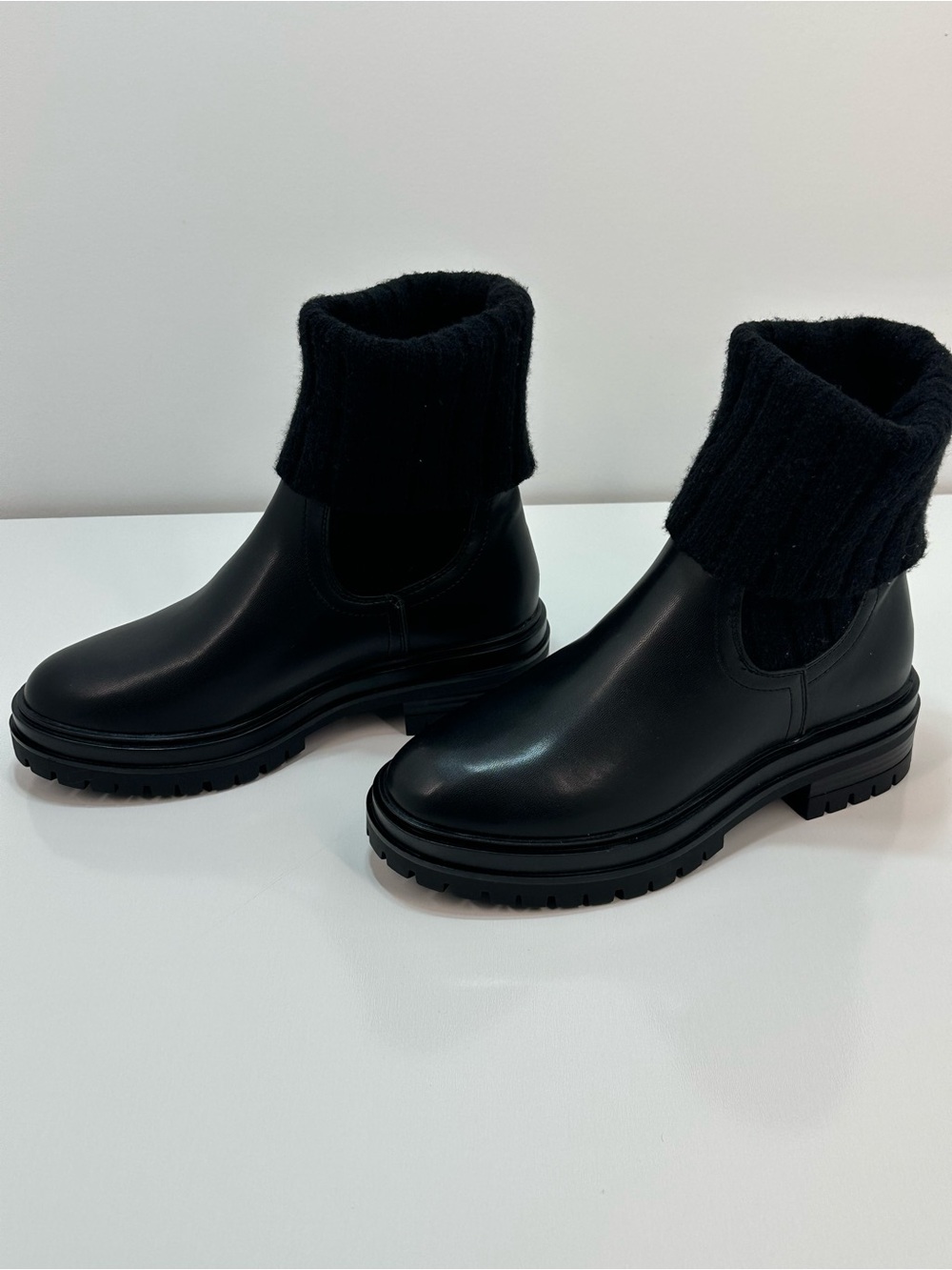 MIA Black Leather Chelsea Boots with Knit Cuff